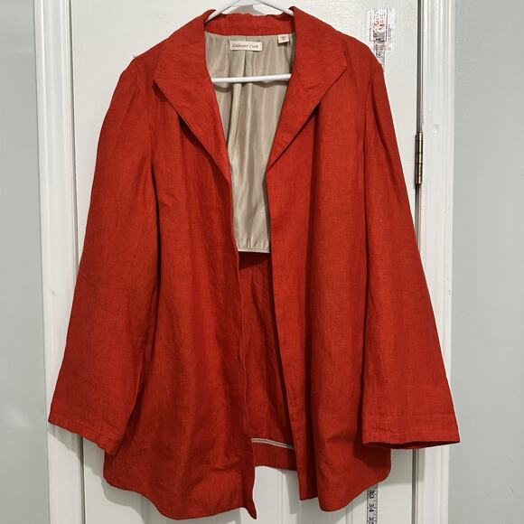 Coldwater Creek Jacket Open Front Jacket Orange Linen Blazer Size 16 New - Picture 2 of 9